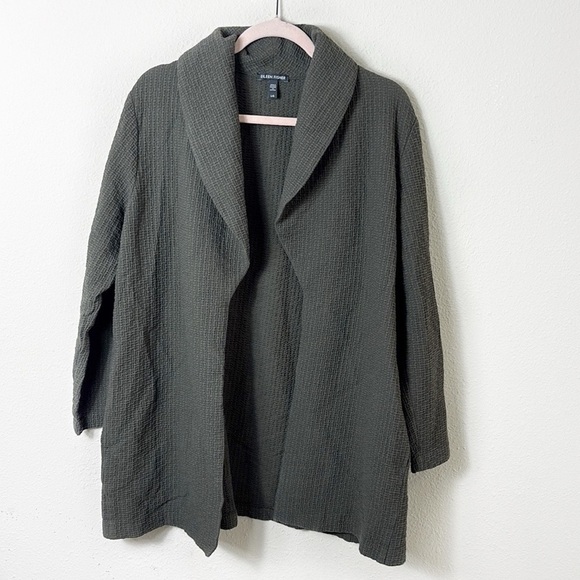 Eileen Fisher Cotton / Tencel Stretch Basket Shawel Collar Cardigan sz Large - Picture 1 of 8